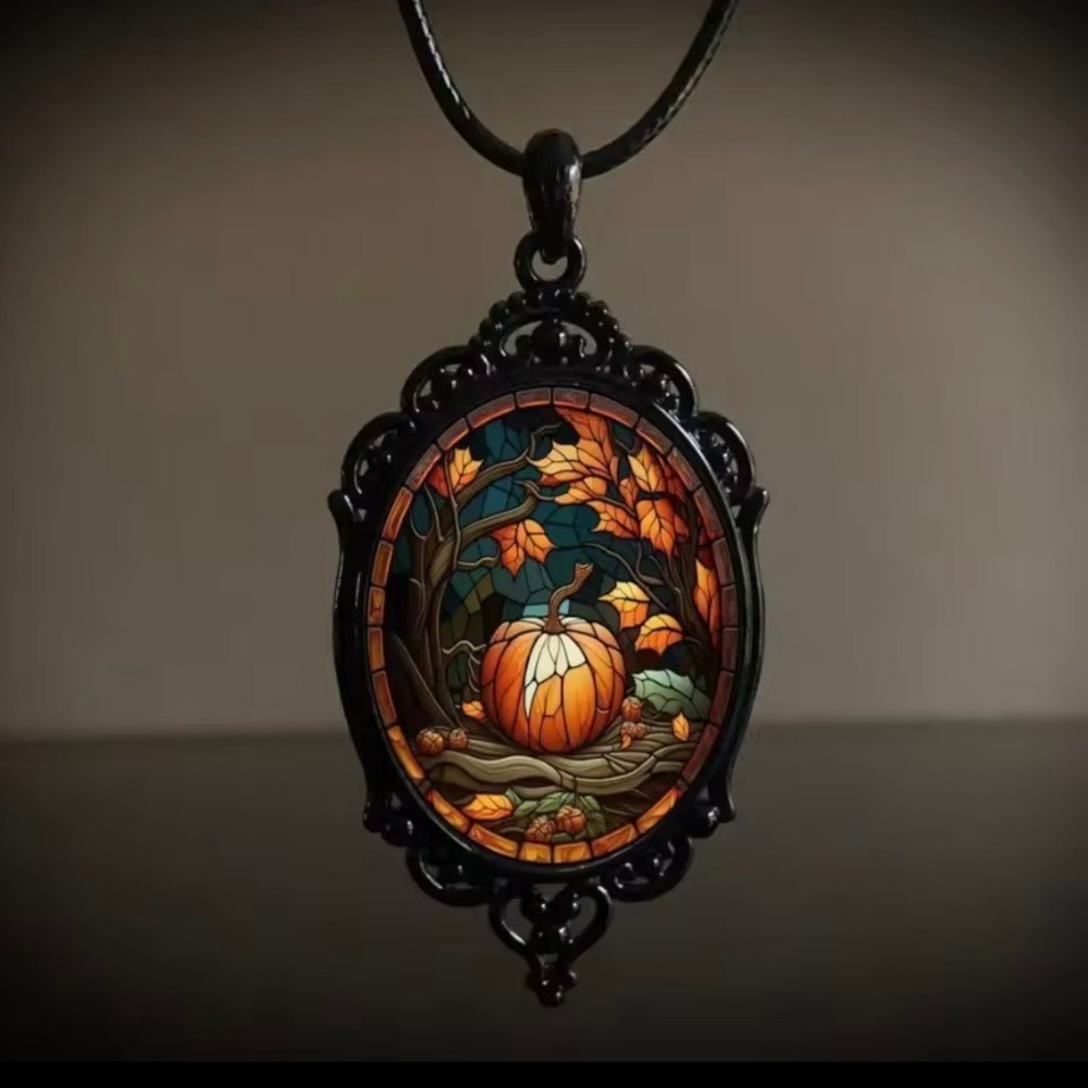 Pumpkin Necklace‎ Black Frame Fall Autumn Halloween Pendant Black Cord Chain New
